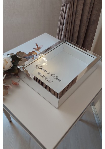Yeni Model 25 x 35 cm Gümüş Ledli Derin Gül Tasarım Çerçevesi! Gül Kutusu Anı Çerçevesi!