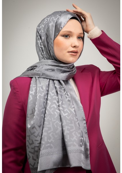 Parlak Jakar Şal Geometrik Desen Gri Renk