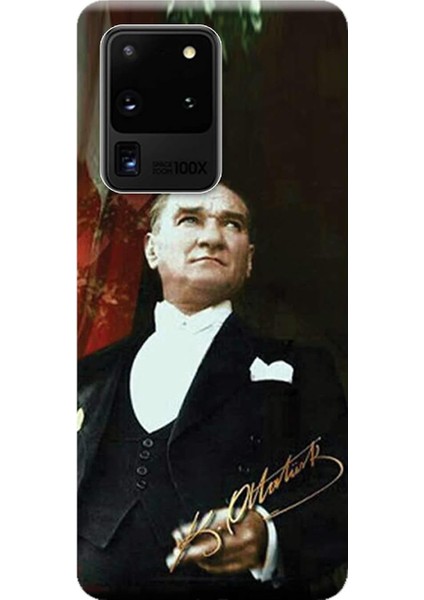 Merkezi Samsung Galaxy S20 Ultra Kılıf (SM-G988B) Baskılı Silikon Mustafa Kemal Atatürk STK:387
