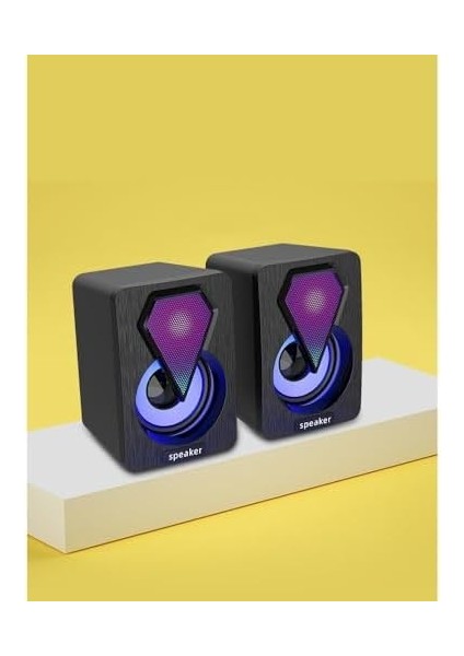 Y-9077 Mini Bilgisayar Hoparlörü Rgb LED Işıklı Gaming Oyuncu Hoparlörü 3.5mm Jack USB Speaker 1+1 Ses Sistemi