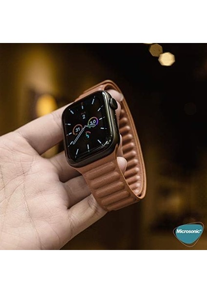 Apple Watch Series 7 45MM Için Kordon Leather Link Band Koyu Yeşil [watch Series 7 45MM ile Uyumlu Kordon - Koyu Yeşil]