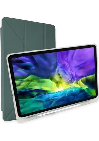 Samsung Galaxy Tab S8 Plus X800 X806 Tab S7 Plus T970 T975 T976 Tab S7 Fe T730 T733 T736 12.4 inç ile Uyumlu Y Smart Cover Standlı Uyku Modlu Kalem Yerli Mars Kapak Koyu Yeşil