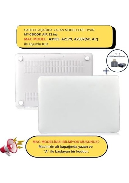 Macbook Air M1 Kılıf 13 Inç Mat Buzlu Flu (Touchıd'li M1 Air) A2337 A2179 A1932 ile Uyumlu Şeffaf
