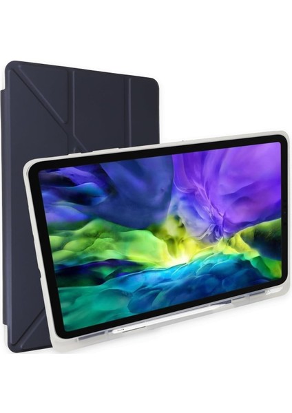 Apple iPad 6. Nesil A1893 A1954 9.7 İnç ile Uyumlu Y Smart Cover Standlı Uyku Modlu Kalem Yerli Mars Kapak Lacivert