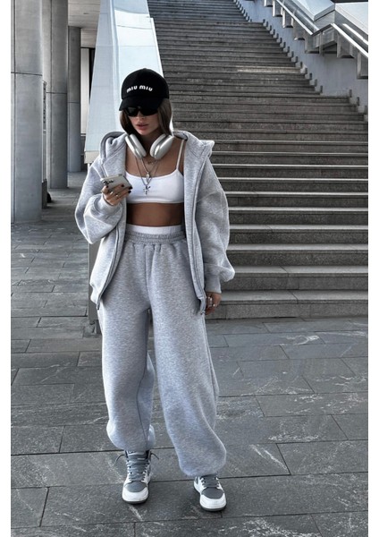 Büyük Beden Rahat Çift Cepli Şardonlu Pamuklu Eşofman Altı Bol Siyah Gri fırsatları