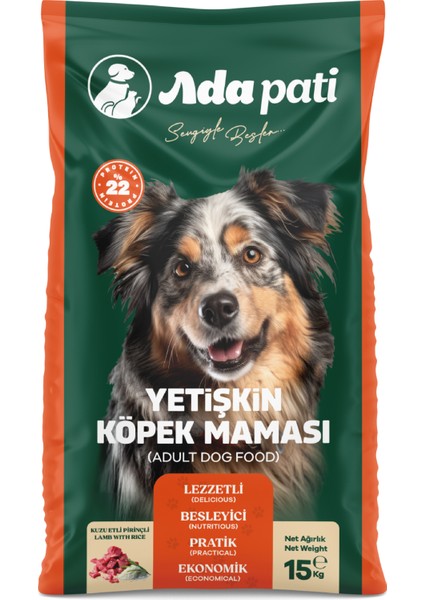 Yetişkin Köpek Maması 15 Kg, Kuzu Etli Pirinçli Mama