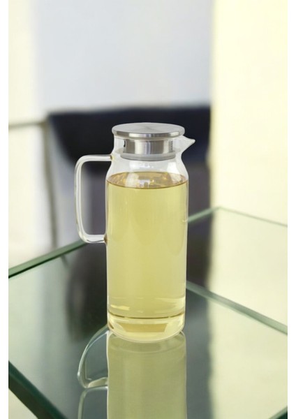 1500 ml Cam Su Limonata Sürahi Metal Kapaklı Şık Meşrubat Sürahi
