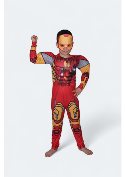 Kaslı Demir Adam Ironman Kaslı Dolgulu Çocuk Kostüm Maskeli