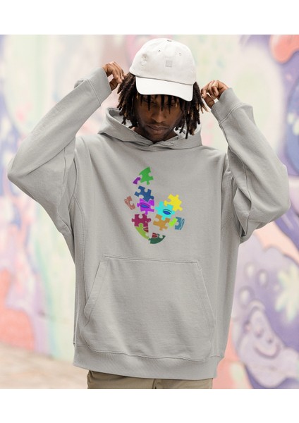 Erkek Puzzle Face Baskı Oversize Sweatshirt