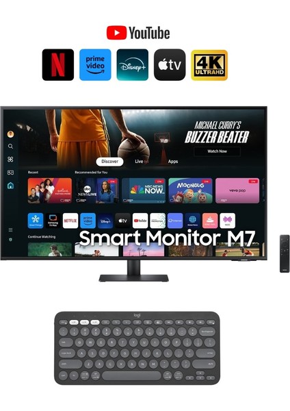 Smart Monitor Tv 43" 109 Ekran- 4K Ultra Hd Görüntü Kalitesi ve Şık Ince Tasarım+Logitech Kablosuz Klavye+Hareketli Askı Aparatı