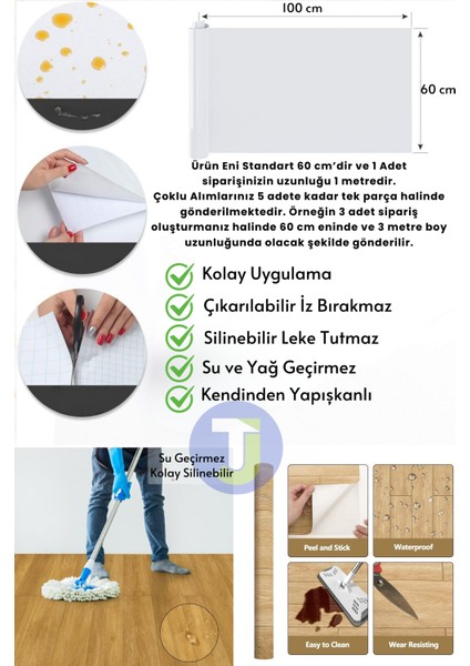 Kendinden Yapışkanlı Dokulu Parke Desen Premium Zemin Mutfak Duvar Dolapkaplama 60 cm x 100 cm