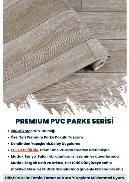 Kendinden Yapışkanlı Dokulu Parke Desen Premium Zemin Mutfak Duvar Dolapkaplama 60 cm x 300 cm