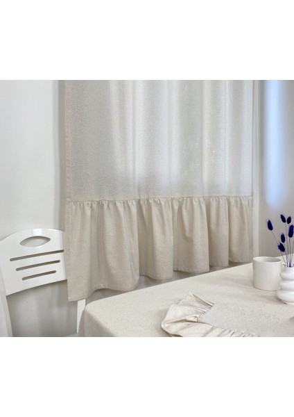 Fırfırlı Perde %100 Pamuklu Natural Buldan Keten Güneşlik Organik Sade Düz Pamuk Pilesiz - En x Boy fırsatları