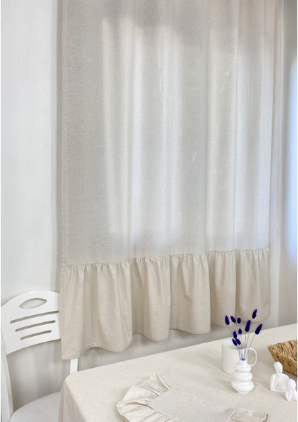 Fırfırlı Perde %100 Pamuklu Natural Buldan Keten Güneşlik Organik Sade Düz Pamuk Pilesiz - En x Boy modelleri