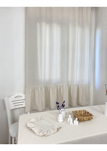 Fırfırlı Perde %100 Pamuklu Natural Buldan Keten Güneşlik Organik Sade Düz Pamuk Pilesiz - En x Boy fiyatları
