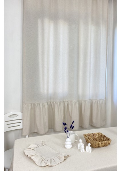 Fırfırlı Perde %100 Pamuklu Natural Buldan Keten Güneşlik Organik Sade Düz Pamuk Pilesiz - En x Boy