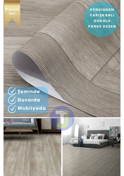 Kendinden Yapışkanlı Dokulu Parke Desen Premium Zemin Mutfak Duvar Dolapkaplama 60 cm x 500 cm