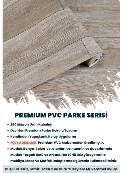 Kendinden Yapışkanlı Dokulu Parke Desen Premium Zemin Mutfak Duvar Dolapkaplama 60 cm x 500 cm