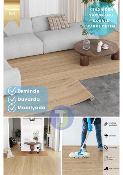 Kendinden Yapışkanlı Dokulu Parke Desen Premium Zemin Mutfak Duvar Dolapkaplama 60 cm x 500 cm