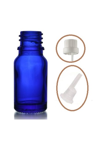 10 ml Mavi Cam Içten Da mlalıklı Şişe Beyaz Kapak, 24 Adet