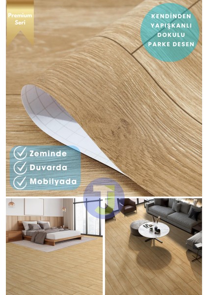 Kendinden Yapışkanlı Dokulu Parke Desen Premium Zemin Mutfak Duvar Dolapkaplama 60 cm x 500 cm