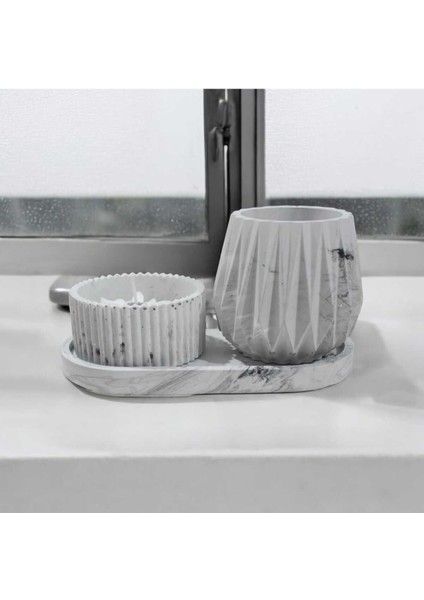 Ayd Premium Biblo Gri Desenli 3 Lü Iskandinav Vazo Sunum Tepsi Papatya Mum Saf Taş Tozu & Soya Mum fiyatları