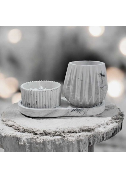 Ayd Premium Biblo Gri Desenli 3 Lü Iskandinav Vazo Sunum Tepsi Papatya Mum Saf Taş Tozu & Soya Mum fırsatları