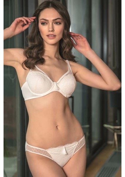 Balenli Desteksiz Dolgusuz Dantelli Sütyen ve Slip Takım 4801