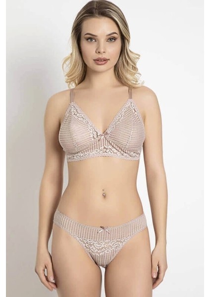 Balensiz Desteksiz Dolgusuz Dantelli Bralet Sütyen ve Slip Takım 4210