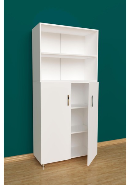 Modüler iki Raflı İki Kapaklı Ofis Dolabı Dosya Dolabı 3G-032-KD-BEYAZ/90x37x190h