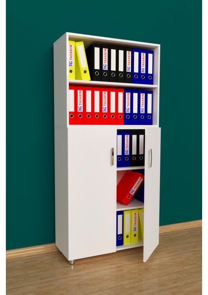 Modüler iki Raflı İki Kapaklı Ofis Dolabı Dosya Dolabı 3G-032-KD-BEYAZ/90x37x190h modelleri