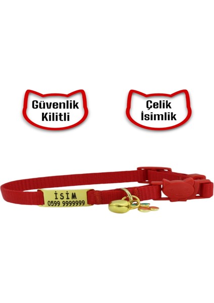 İsimli, Güvenlik Kilitli Kedi Tasması- , İsimlikli Kedi Tasması, Kedi Künyesi, Safety Click