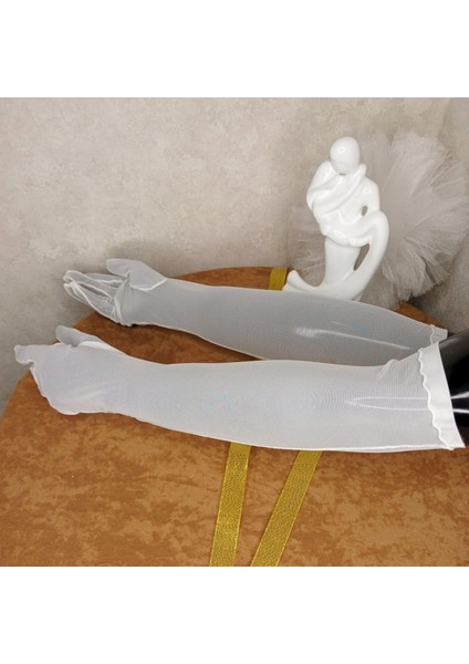 Beyaz Gelin Eldiveni Uzun Eldiven Şeffaf Eldiven Tül Eldiven modelleri