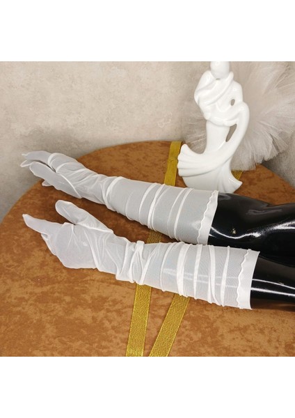 Beyaz Gelin Eldiveni Uzun Eldiven Şeffaf Eldiven Tül Eldiven fırsatları