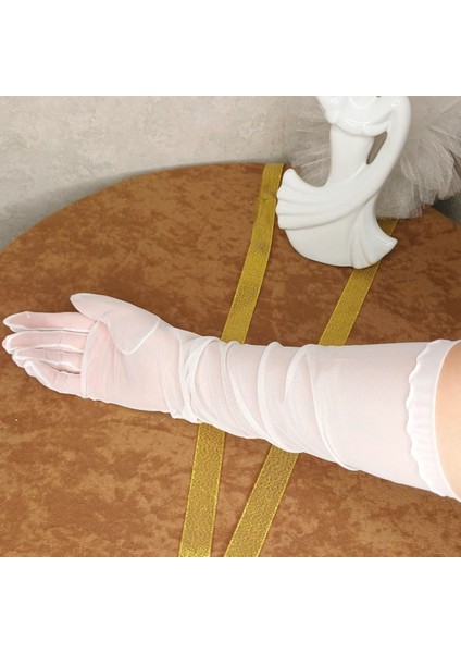 Beyaz Gelin Eldiveni Uzun Eldiven Şeffaf Eldiven Tül Eldiven indirimleri