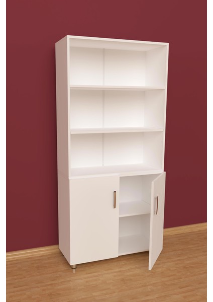 Üç Raflı İki Kapaklı Ofis Dolabı Dosya Dolabı 3G-033-KD-BEYAZ/90x37x190h