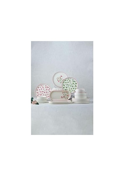 Seramik 14 Parça 6 Kişilik Berthe Çiçek Tasarımlı Stackable Kahvaltı Takımı& Kahvaltı Seti