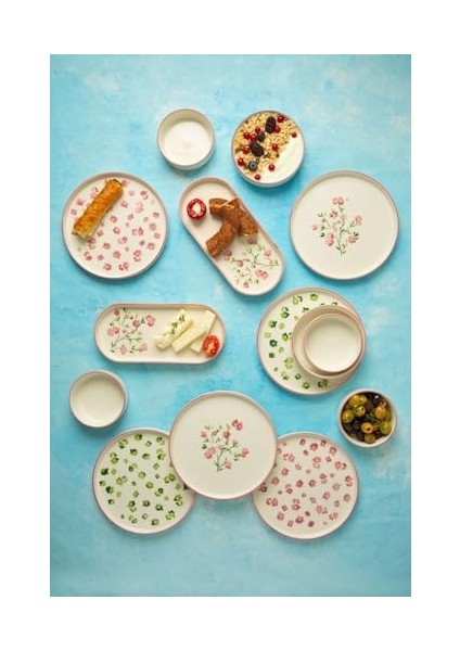 Seramik 14 Parça 6 Kişilik Berthe Çiçek Tasarımlı Stackable Kahvaltı Takımı& Kahvaltı Seti modelleri