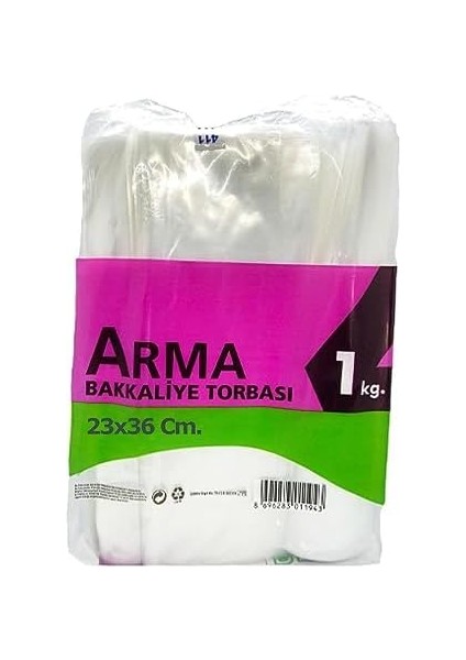 Arma Şeffaf Naylon 2 Lik 23X36 Cm. Bakkaliye Poşeti Torbası - 1 Kg. - Ort. 190 Adet - 3 Paket