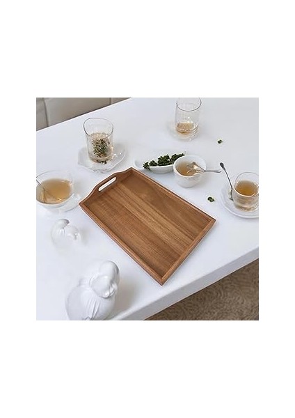 Akasya Dikdörtgen Sunum Tepsi 33X22X5 Cm, Akasya Sofra Tepsisi, Bambu Çay Tesisi, Akasya Tepsi, Akasya Sunum Tepsi