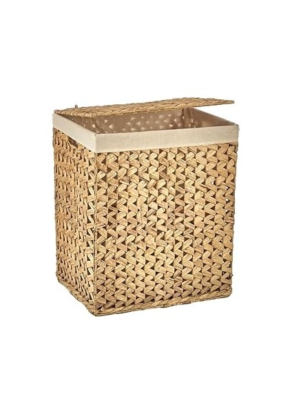 El Yapımı Doğal Hasır Katlanabilir Kirli Çamaşır Sepeti, Modern Balıksırtı Desenli Çamaşır Sepeti, Katlananır Yer Kaplamayan Rattan Kirli Çamaşır Sepeti (44X34CMYÜKSEKLIK 54CM)
