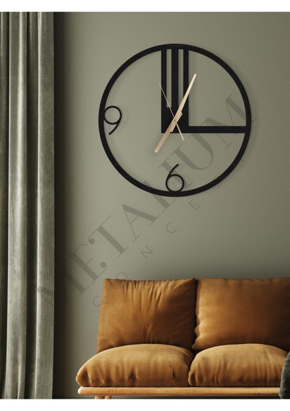 Dekoratif Sessiz Siyah Metal Duvar Saati 60X60CM