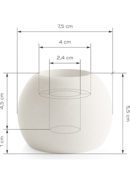 Çift Fonksiyonlu, Dekoratif, Şık, Modern Ve Minimalist Beton Küre Mumluk (BEJ - KIRIK BEYAZ)