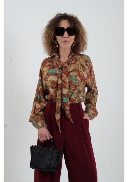 Vintage Floral Boyundan Bağlamalı Gömlek