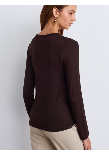 31544 Düğmeli Uzun Kollu Top-Koyu Kahve fiyatları