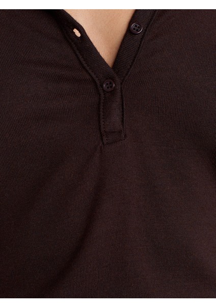 31544 Düğmeli Uzun Kollu Top-Koyu Kahve fırsatları