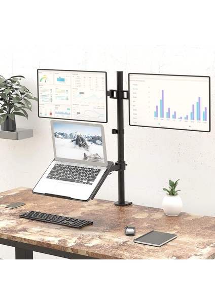 EF75 Steel Design 2-8 kg Triple Kol Asansörlü 13"-27" Monitör&10-17" Laptop Standı
