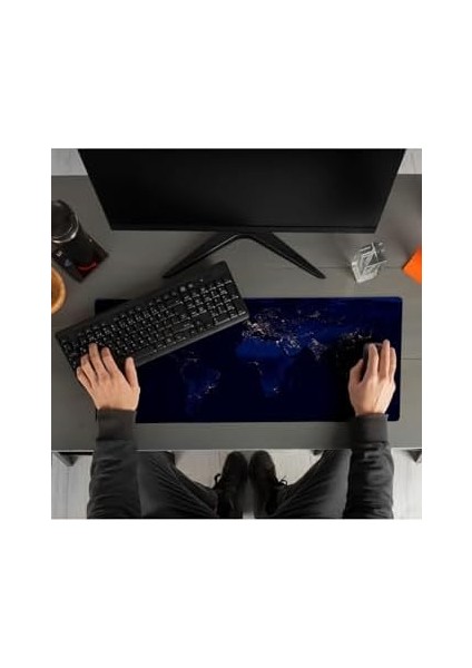 Gece Dünya Haritası Baskılı 70X30 Büyük Boy Mousepad - Mouse Pad - Fare Altlığı