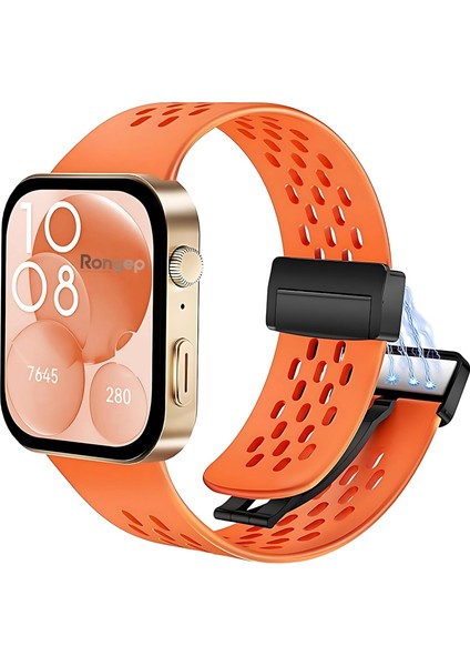 Huawei Watch Fit 3 ile Uyumlu Spor Kordon Ayarlanabilen Manyetik Kilit Mekanizmalı Nefes Alabilirlik Sağlayan Delikli Doku Deformasyona Karşı Dayanıklı Yumuşak Saat Kayışı