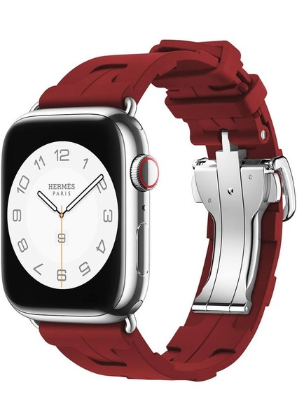 Apple Ile Uyumlu Watch 38MM/40MM Spor Görünümlü Krd-94 Silikon Kordon Koyu Kırmızı